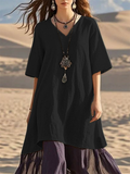 Women's Elegant Casual Contrast Color Half Sleeve V Neck Dress