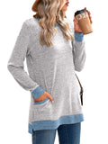 Women's Leisure Crew Neck Long Sleeve Fitted Shirt with Pocket