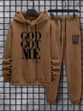 Men's Streetwear Tracksuit with "GOD GOT ME" Print Sports Hoodie Set