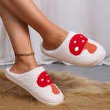 Casual Keep Warm Red Mushroom Fluffy Home Slippers