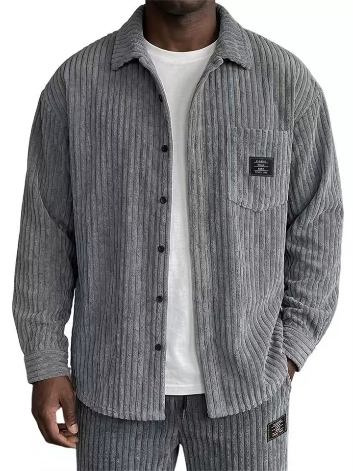 Mens Ribbed Knit Button Down Corduroy Shirt Jacket