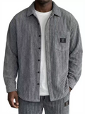 Mens Ribbed Knit Button Down Corduroy Shirt Jacket