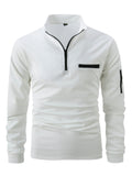 Men's Half Zip Stand Collar Long Sleeve Autumn Polo Shirt