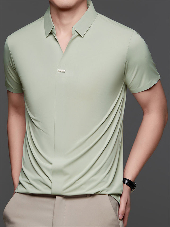 Men's Summer Seamless Solid Color Lapel Shirts