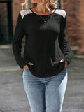 Autumn Crew Neck Long Sleeve Casual Shirt for Lady