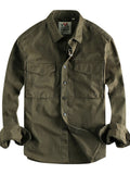 Men's Cotton Solid Color Long Sleeve Pockets Cargo Shirts