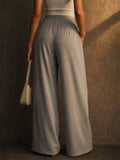 Women High Waist Wide Leg Pleated Chic Office Dress Trousers