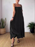 Solid Color Tiered Pleated Spaghetti Strap Dress for Ladies