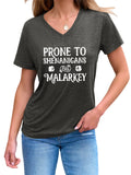 Women's Letters Print V Neck Short Sleeve Shirts