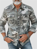 ‌Men's Camouflage Print Cargo Shirt with Pockets for Casual Wear‌