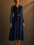 Elegant Leopard Print Contrast Trim Long Shirt Dress for Women