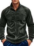 Men's Casual Solid Color Pockets Stand Collar Coat