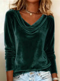 ‌Women's Autumn Simple Elegant Velvet Cowl Neck Long Sleeve Blouse‌