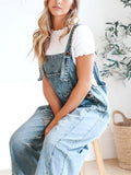 Female Classic Relaxed Fit Blue Denim Jumpsuits