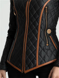 Stylish Contrast Trim Waist-cinched Diamond-quilted Padded Jackets