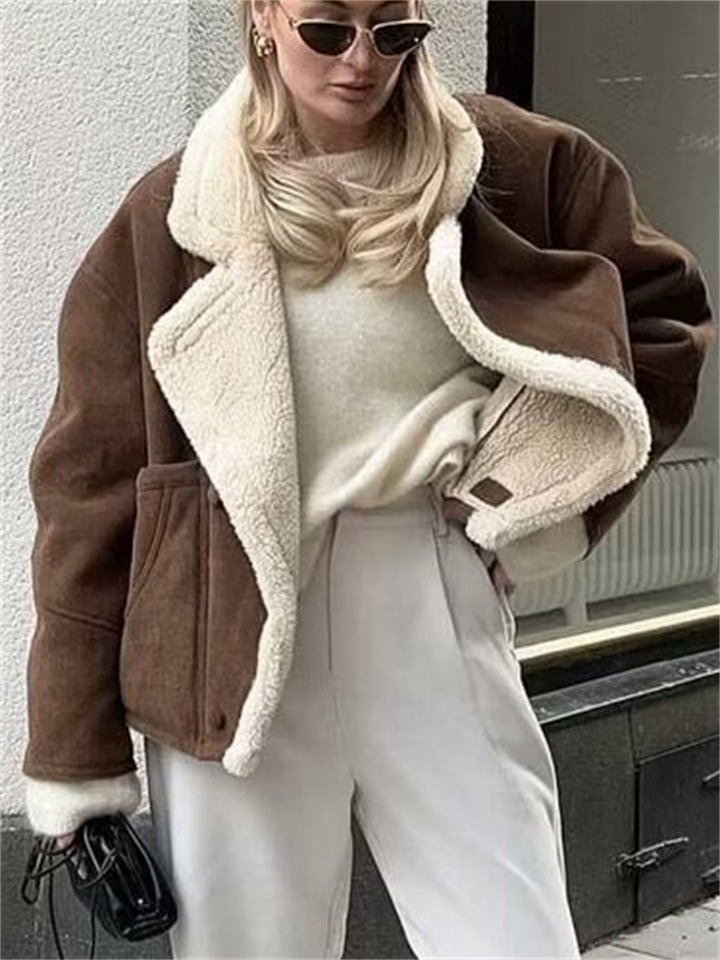 Women's Trendy Winter Solid Single Breasted Fleeced Lapel Coats