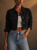 Women Chest Pocket Cropped Denim Jacket Trendy Short Coat