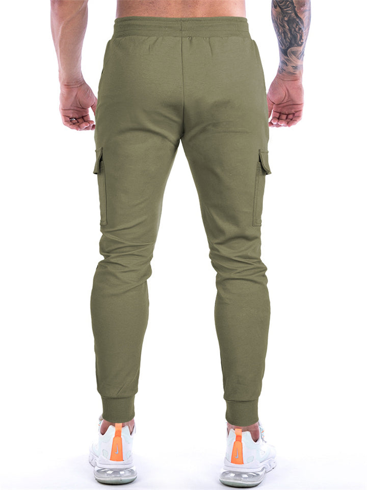Men Striped Drawstring Tapered Cargo Joggers Sweatpants