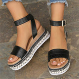 Women's Stylish Metal Rivet Thick Sole Buckle Roman Sandals