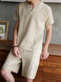 Men's Summer Vacation 2-Pieces V Neck Short Sleeve Loose Sets