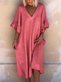 Women's Sexy V Neck Flare Sleeve Loose Trendy Dress for Holiday