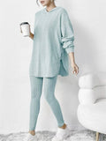 Autumn Casual Ribbed Knit Striped Loose Fit Hoodie and Trousers Set for Women