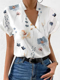 Women's Summer Stand Collar Floral Printed Short Sleeve Shirts
