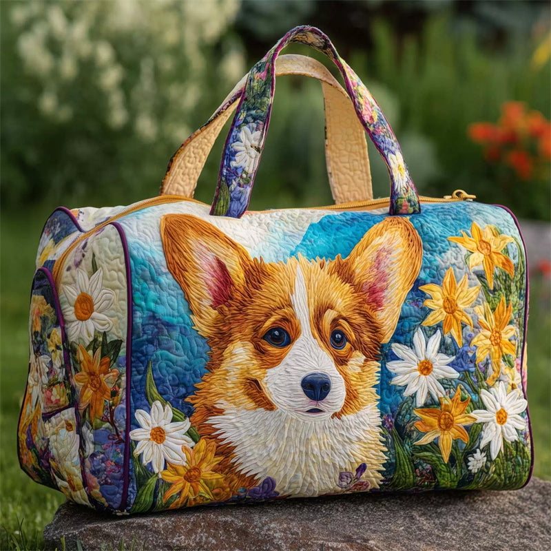 Adorable Corgi Dog Floral Pattern Weekender Duffle Bag