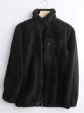 Unisex  Autumn Contrast Color Fleeced Long Sleeve High Neck Coat