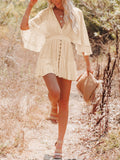 Sexy V Neck Wide Sleeve Waisted Mini Dress for Women