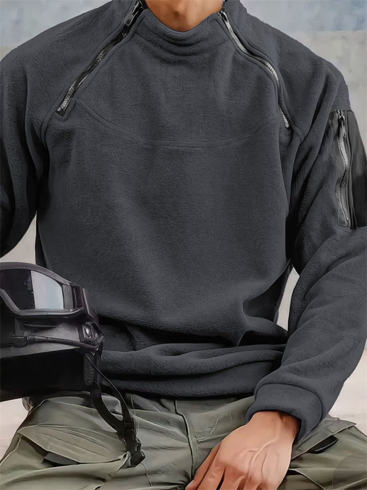 Men's Round Neck Zippers Outdoor Autumn Long Sleeve Fleece Sweatshirts