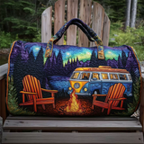 Hippie Van  Campfire & Forest Pattern Quilted Duffel Bag‌