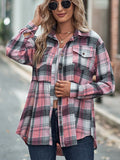 Women's Casual Contrast Color Plaid Lapel Long Sleeve Blouses
