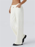 Women's Solid Color Criss-Cross Waist Wide Leg Denim Pants