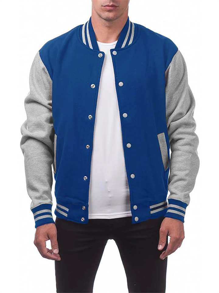 Men's Color Matching Button Up Letterman Jackets