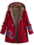 Women's Vintage Geometry Printed Fleeced Lining Hooded Coats