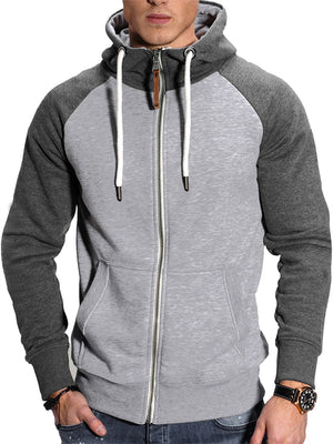 Men's Trendy Contrast Color Splicing Zipper Hoodies