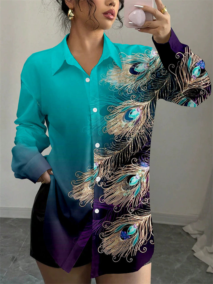 Women's Trendy Elegant Printed Lapel Long Sleeve Blouses