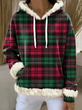 Women Christmas Print Hooded Contrast Trim Pullover Sweatshirt Top