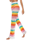 Women's Summer Rainbow Contrast Color Hollow Knitted Beach Pants