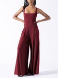 Elegant Square Neck Sleeveless Wide Leg Jumpsuit for Women