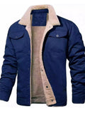‌Men's Casual Thick Fleece Lined Cargo Coat with Pockets