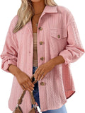 Women's Casual Solid Color Embossed Lapel Long Sleeve  Blouses