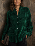 Women Velvet Oversized Button Down Long Sleeve Shirts