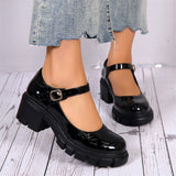 Retro Round Toe Chunky Heel Glossy Mary Jane Shoes for Lady