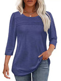 Women's Solid Color Round Neck Pullover 3/4 Sleeve Shirts