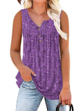 Plus Size Women's Summer Floral Printed Round Neck Sleeveless Shirts