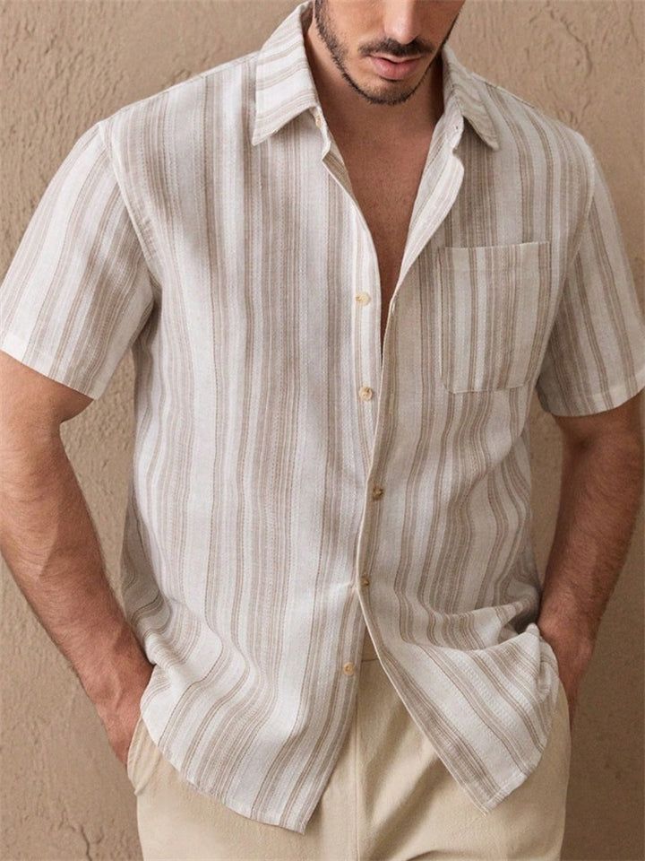 Men's Summer Retro Texture Stripe Casual Short Sleeve Shirts