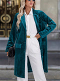 Women's Loose Fit Velvet Trench Coat Long Sleeve Single-Breasted Outerwear