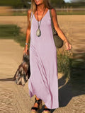 Women's Summer Solid Color V Neck Sleeveless Maxi Dress
